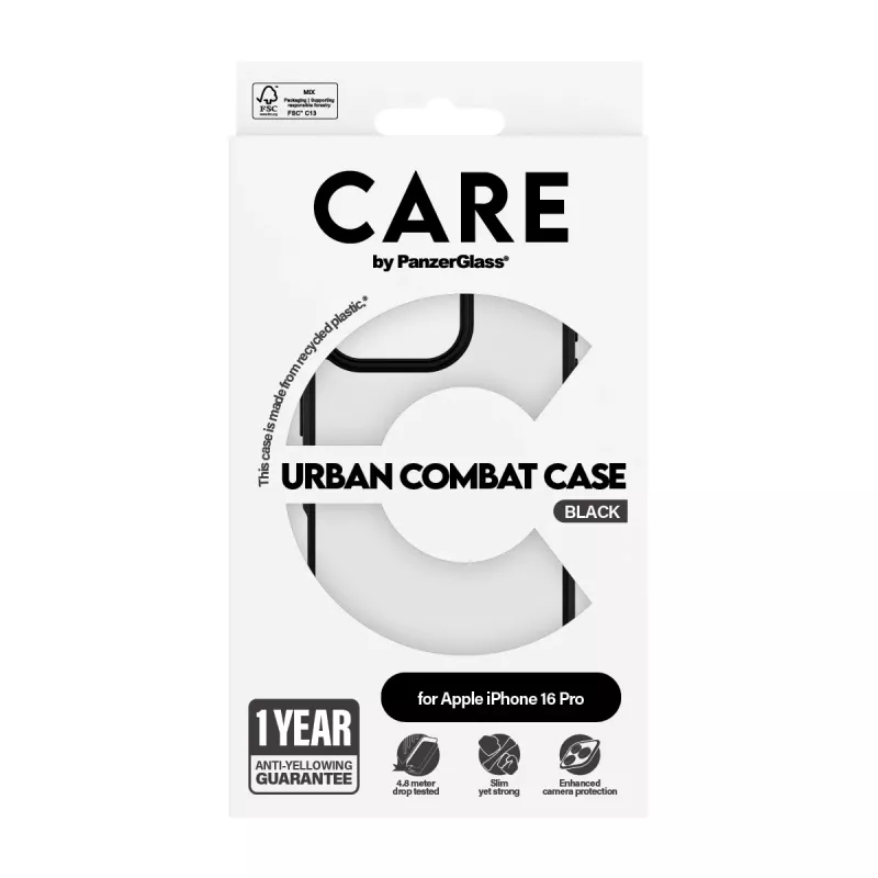 PanzerGlass CARE™ by ® Urban Combat Case przezroczysty z czarną ramką do iPhone 16 Pro