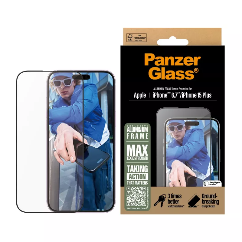 PanzerGlass ® Osłona ekranu z aluminiową ramką iPhone 16 Plus | 15 Plus | Ultra-Wide Fit