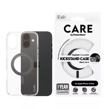 PanzerGlass CARE™ by ® Etui przezroczyste z czarną podstawką i MagSafe iPhone 16 Plus