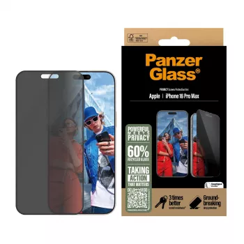 PanzerGlass ® Privacy Screen Protector iPhone 16 Pro Max | Ultra-Wide Fit z EasyAligner