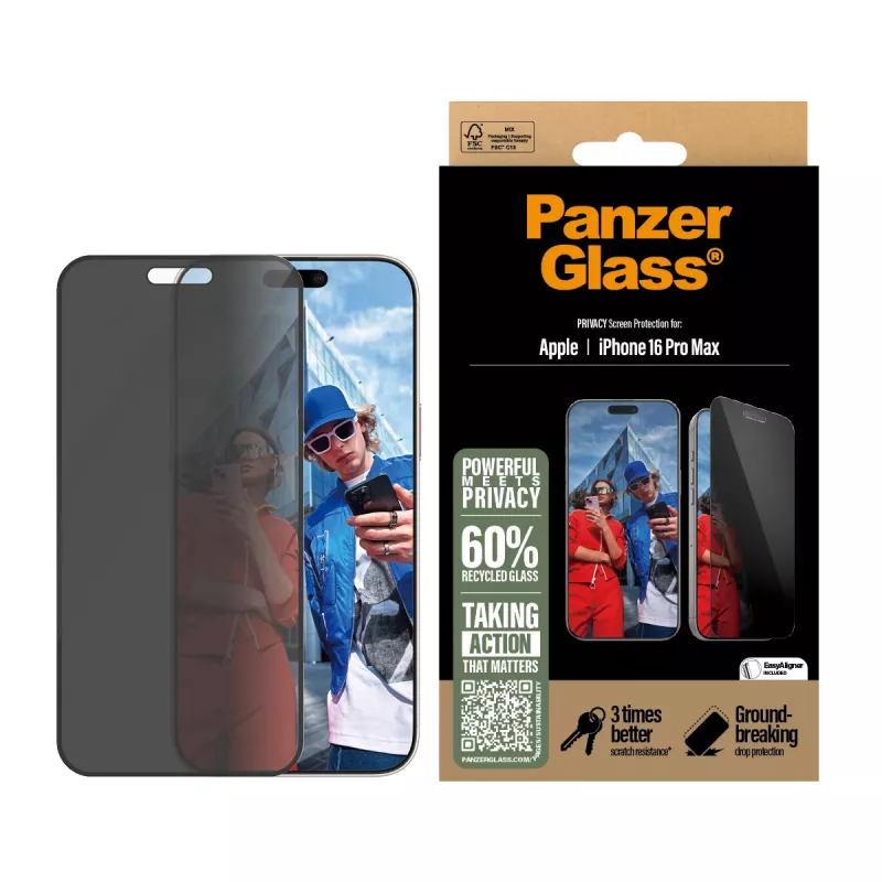 PanzerGlass ® Privacy Screen Protector iPhone 16 Pro Max | Ultra-Wide Fit z EasyAligner