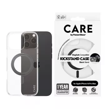 PanzerGlass CARE™ by ® Etui przezroczyste z czarną podstawką i MagSafe iPhone 16 Pro Max