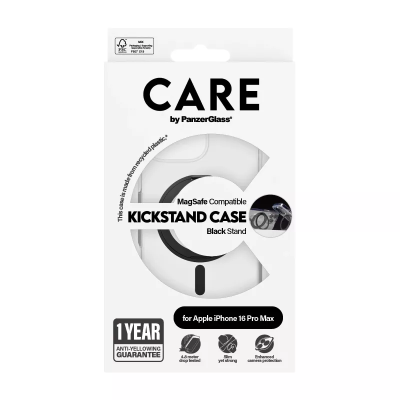 PanzerGlass CARE™ by ® Etui przezroczyste z czarną podstawką i MagSafe iPhone 16 Pro Max