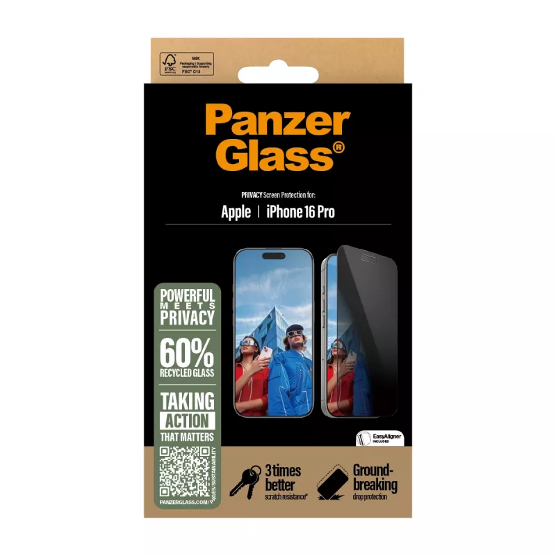 PanzerGlass ® Privacy Screen Protector iPhone 16 Pro | Ultra-Wide Fit z EasyAligner
