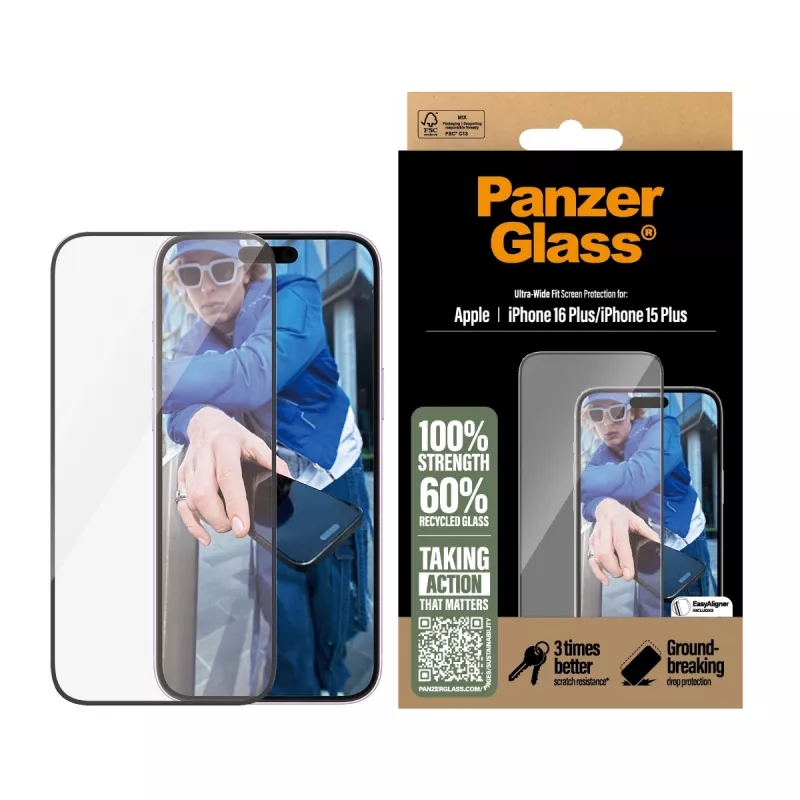 PanzerGlass ® Screen Protector iPhone 16 Plus | 15 Plus | Ultra-Wide Fit