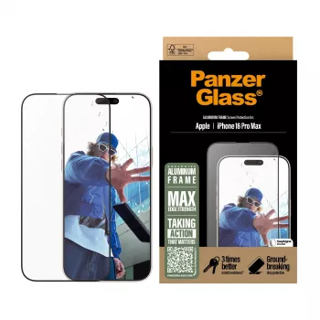 PanzerGlass ® Szkło ochronne z aluminiową ramką iPhone 16 Pro Max | Ultra-Wide Fit