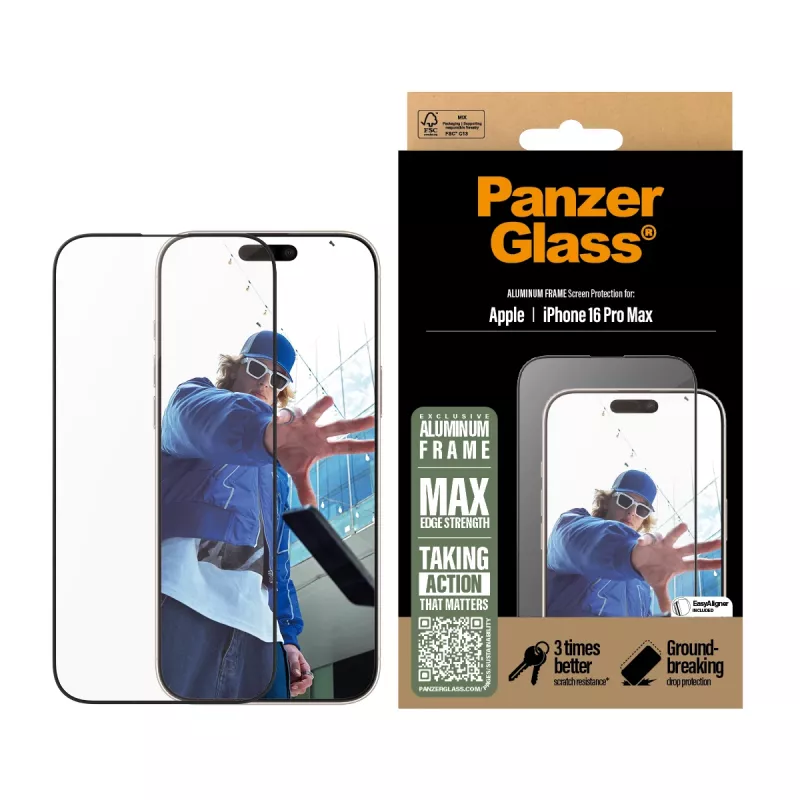 PanzerGlass ® Szkło ochronne z aluminiową ramką iPhone 16 Pro Max | Ultra-Wide Fit