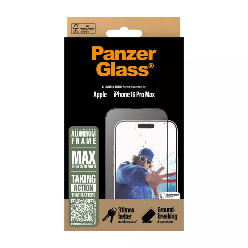 PanzerGlass ® Szkło ochronne z aluminiową ramką iPhone 16 Pro Max | Ultra-Wide Fit