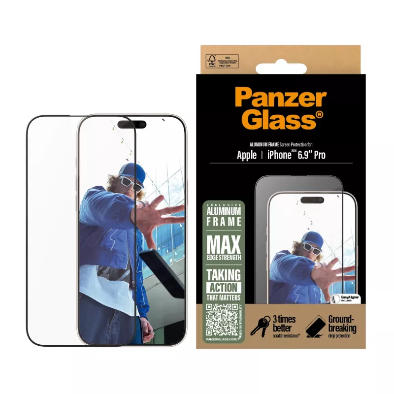 PanzerGlass ® Szkło ochronne z aluminiową ramką iPhone 16 Pro Max | Ultra-Wide Fit