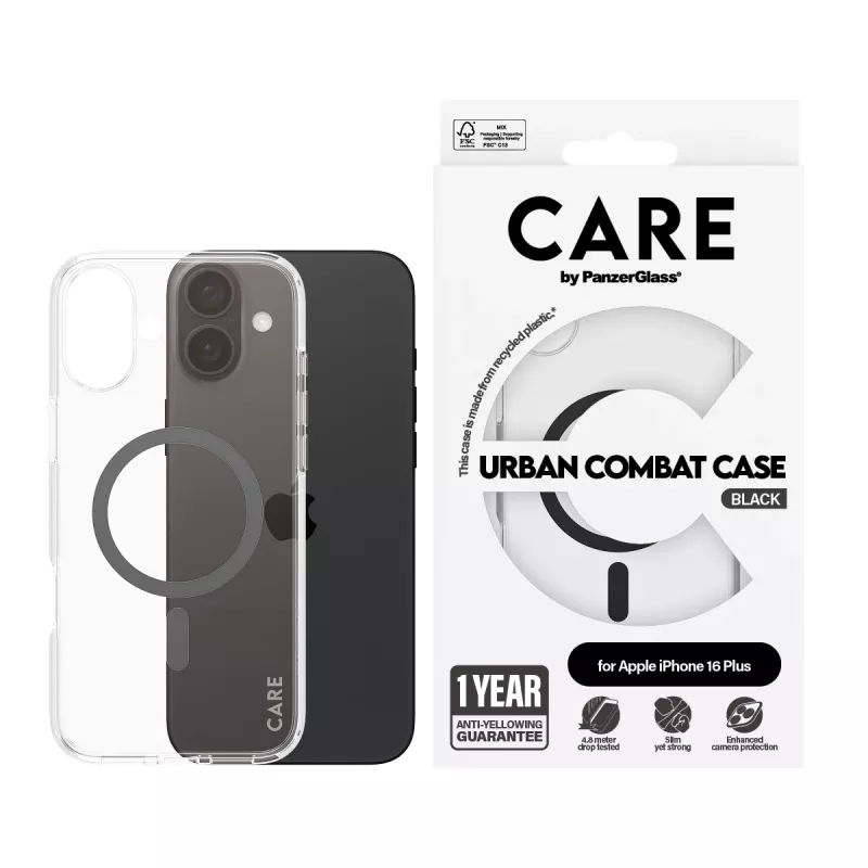 PanzerGlass CARE™ by ® Urban Combat Case przezroczyste z czarnym MagSafe iPhone 16 Plus