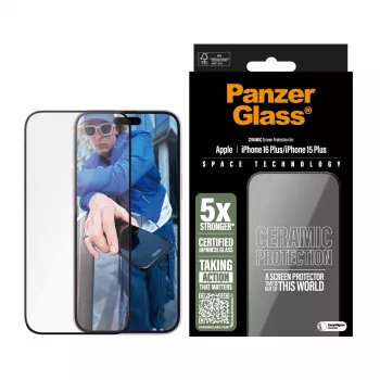 PanzerGlass ® Ceramiczna Ochrona Ekranu iPhone 16 Plus | 15 Plus | Ultra-Wide Fit z EasyAligner
