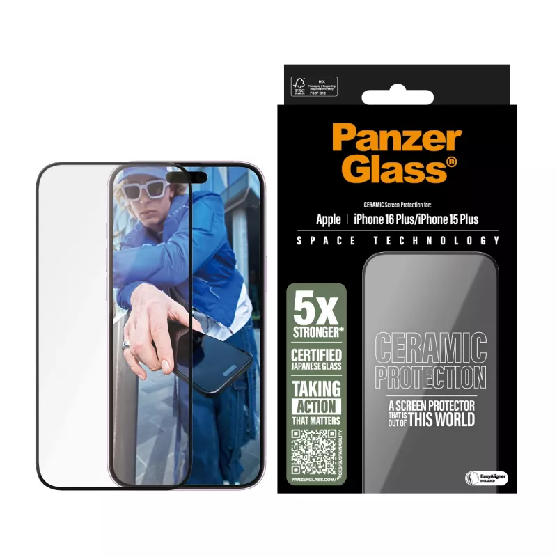 PanzerGlass ® Ceramiczna Ochrona Ekranu iPhone 16 Plus | 15 Plus | Ultra-Wide Fit z EasyAligner