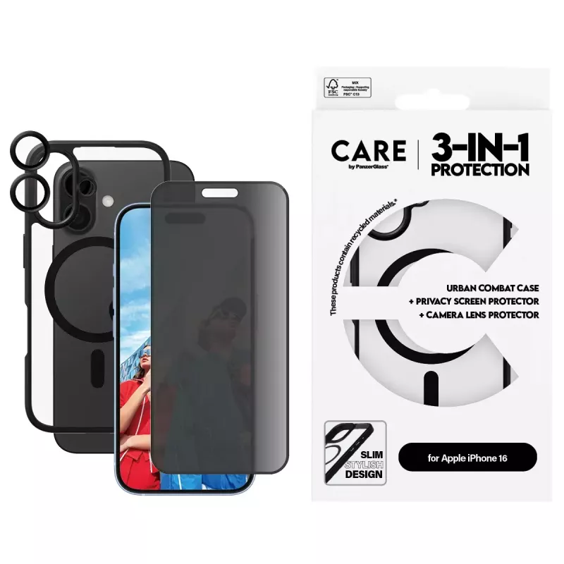 PanzerGlass ® | CARE by ® Flagship 3-in-1 Privacy Bundle iPhone 16