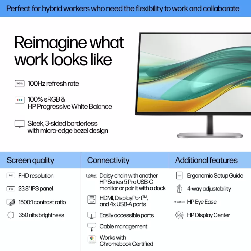 Monitor HP Series 5 Pro 23,8 cala FHD - 524pf, 60,5 cm (23,8 cala), 1920 x 1080 pikseli, Full HD, LCD, 5 ms, Czarny, Srebrny