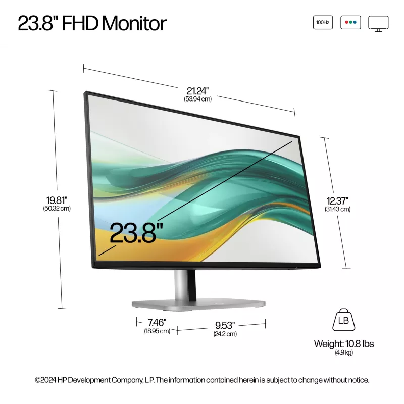 Monitor HP Series 5 Pro 23,8 cala FHD - 524pf, 60,5 cm (23,8 cala), 1920 x 1080 pikseli, Full HD, LCD, 5 ms, Czarny, Srebrny