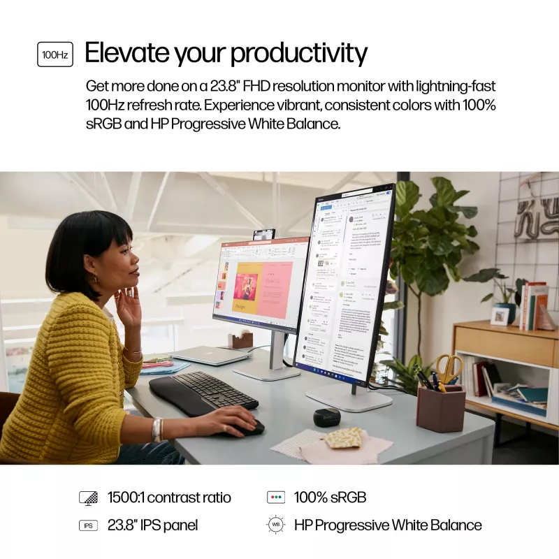 Monitor HP Series 5 Pro 23,8 cala FHD - 524pf, 60,5 cm (23,8 cala), 1920 x 1080 pikseli, Full HD, LCD, 5 ms, Czarny, Srebrny