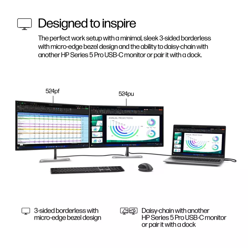Monitor HP Series 5 Pro 23,8 cala FHD - 524pf, 60,5 cm (23,8 cala), 1920 x 1080 pikseli, Full HD, LCD, 5 ms, Czarny, Srebrny