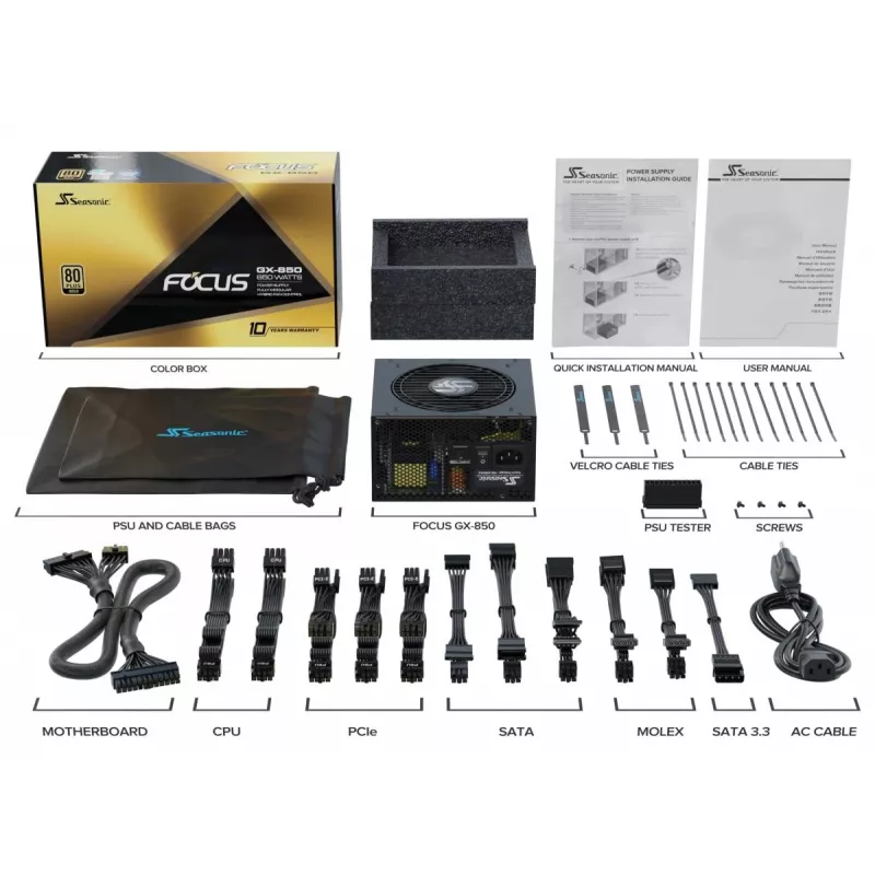 SEASONIC Focus Gx Zasilacz 850 W 20+4 Pin ATX ATX Czarny