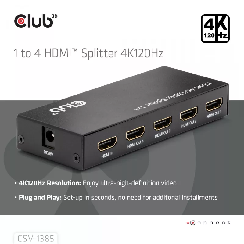 CLUB3D Rozdzielacz HDMI™ 1 na 4 4K120Hz