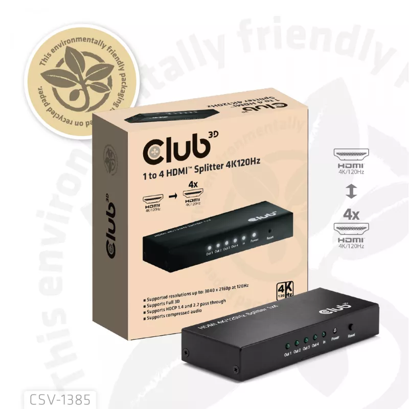 CLUB3D Rozdzielacz HDMI™ 1 na 4 4K120Hz