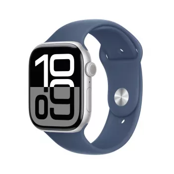 APPLE Watch Series 10 GPS + Cellular 46mm srebrna aluminiowa koperta z paskiem Denim Sport - M/L