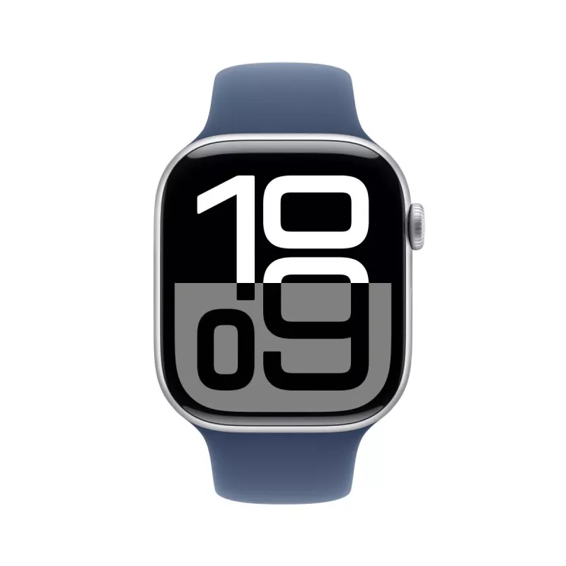 APPLE Watch Series 10 GPS + Cellular 46mm srebrna aluminiowa koperta z paskiem Denim Sport - M/L