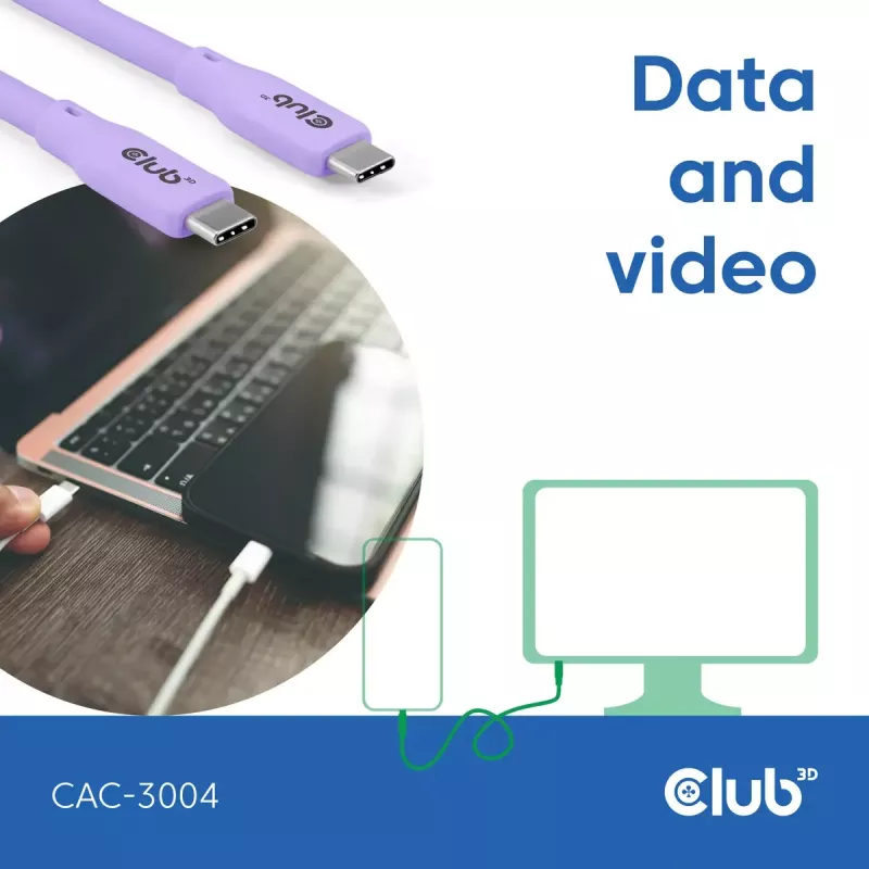 Kabel USB C CLUB3D CAC-3004 2m Fioletowy