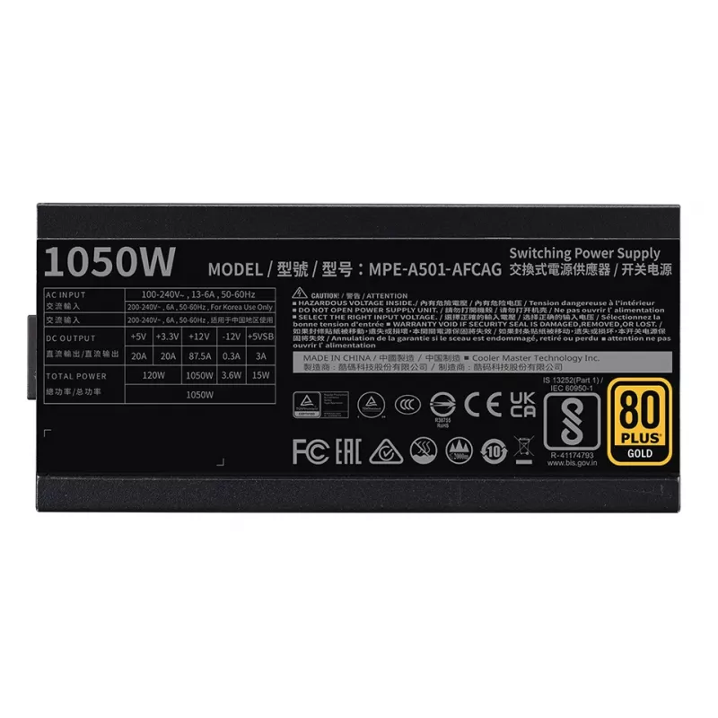 Zasilacz COOLER MASTER MWE 1050 V2 Gold Full Modular 1050W ATX Czarny