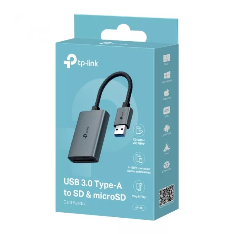 Czytnik kart TP-LINK UA430 USB 3.2 Gen 1 Type-C — MicroSD / SD, szary