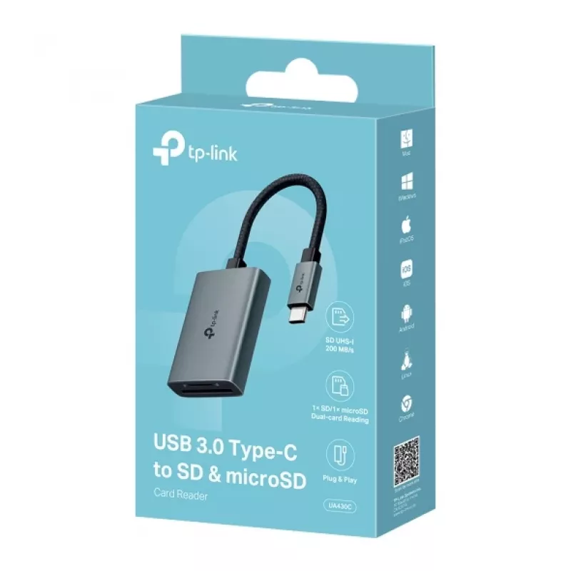 Czytnik kart TP-Link UA430C USB 3.2 Gen 1 (3.1 Gen 1) Type-C szary