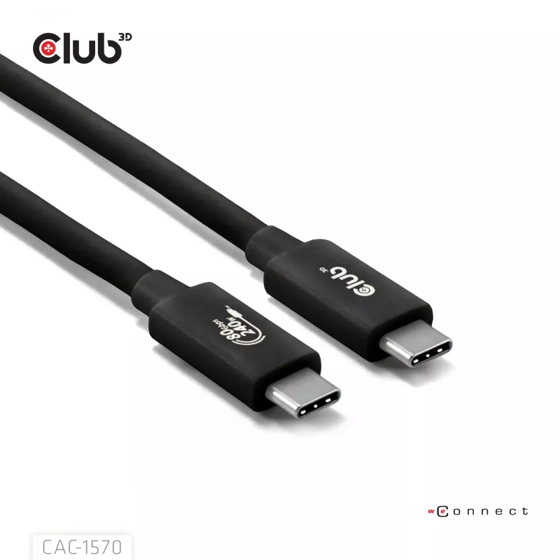 Kabel USB Type-C CLUB3D CAC-1570 1,2m — 80 Gb/s, 240 W, obsługa 8K@240 Hz, czarny