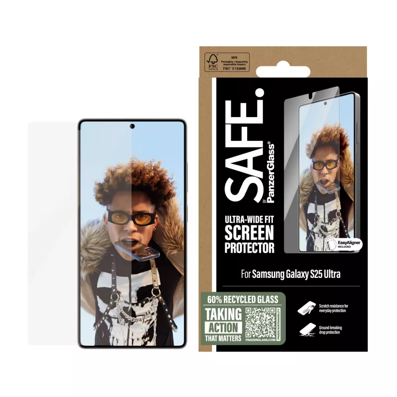 PanzerGlass SAFE. by ® Screen Protector Samsung Galaxy S25 Ultra | Ultra-Wide Fit z EasyAligner