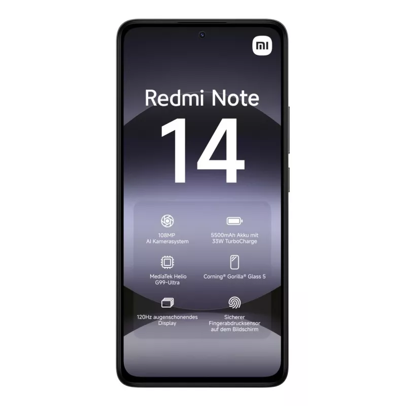 Smartfon Xiaomi Redmi Note 14 6,67 cala AMOLED 120Hz, 6 GB RAM, 128 GB, 108 MP, 5500 mAh, IP54, Czarny