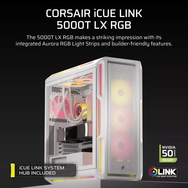 Obudowa PC CORSAIR - Geh Midi 5000T LX RGB (szkło hartowane) biała