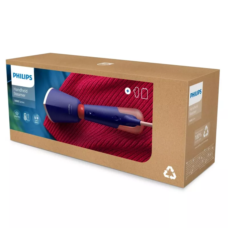 Philips 5000 series Parownica ręczna, parownica do ubrań, 0,32 L, 0,58 min, Niebieski, Granatowy, Przyciski