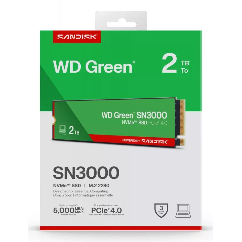WESTERN DIGITAL SSD - WD zielony SN3000 NVMe - 500GB - Pci-e Gen4 x4 - M.2 2280
