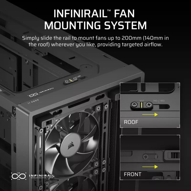 Obudowa PC CORSAIR FRAME 4000D RS Midi Tower — czarna, obsługa EATX, panel boczny ze szkła hartowanego, USB-C, 3x120 mm wentylatory z przodu
