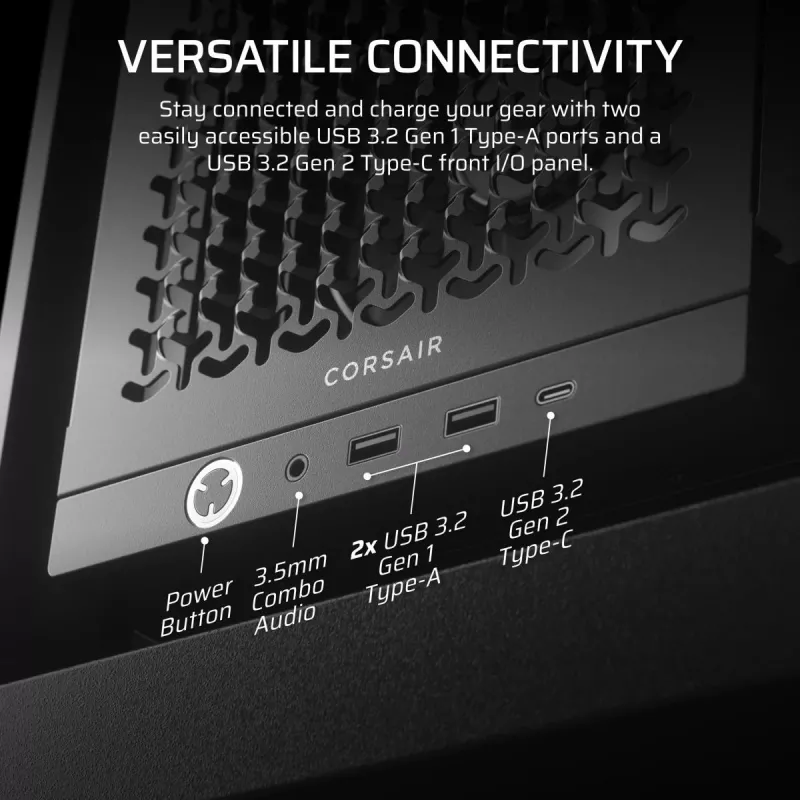 Obudowa PC CORSAIR FRAME 4000D RS Midi Tower — czarna, obsługa EATX, panel boczny ze szkła hartowanego, USB-C, 3x120 mm wentylatory z przodu