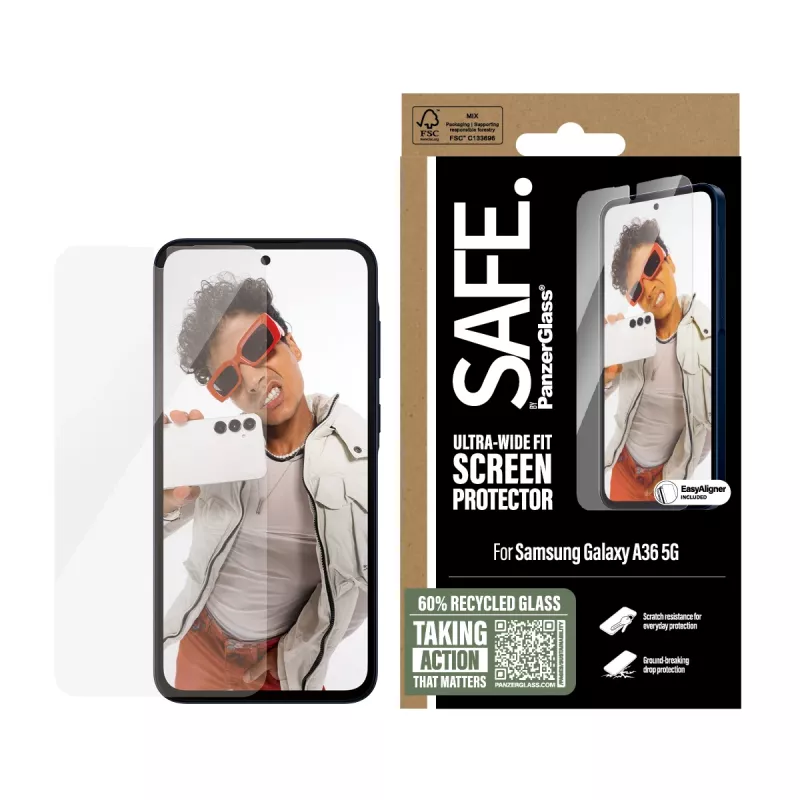 PanzerGlass SAFE. by ® Screen Protector Samsung Galaxy A36 5G | Ultra-Wide Fit z EasyAligner