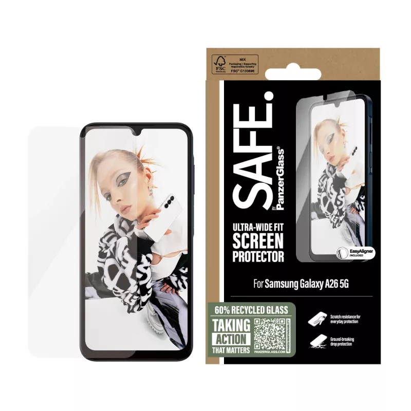 PanzerGlass SAFE. by ® Screen Protector Samsung Galaxy A26 5G | Ultra-Wide Fit z EasyAligner