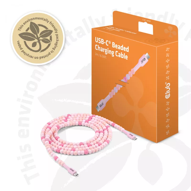 CLUB3D USB-C® kabel koralikowy, różowy, 2 m, USB C, USB C, 0.48 Gbit/s, różowy