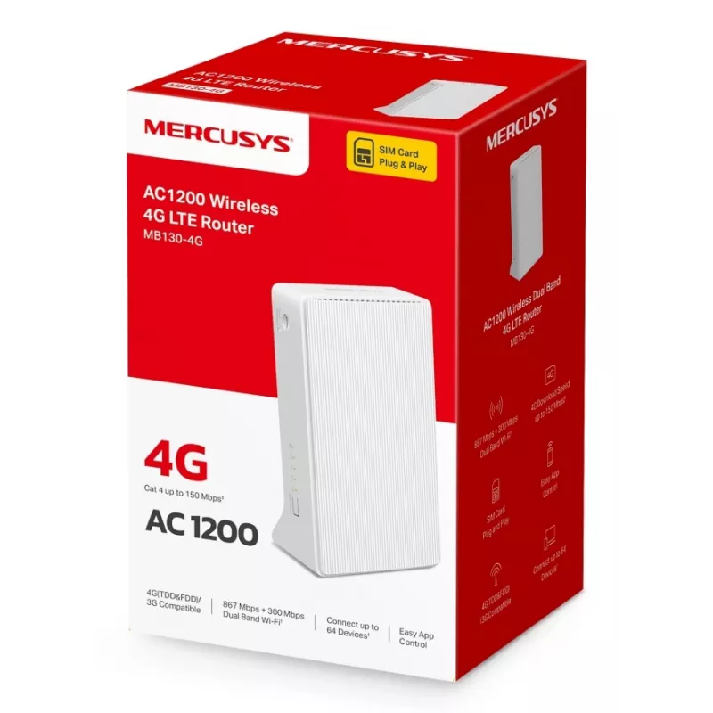 MERCUSYS Mb130-4g Router Bezprzewodowy Ethernet Dwupasmowy (2,4 GHz / 5 GHz) - Biały