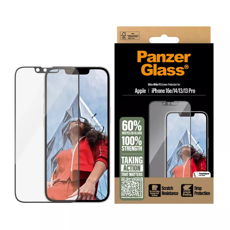 PanzerGlass ® Screen Protector iPhone 17e | 16e | 14 | 13 | 13 Pro | Ultra-Wide Fit z EasyAligner