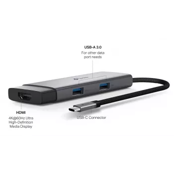 TP-Link UH5020C hub USB-C, 5 portów, HDMI 4K@60Hz, 100 W Power Delivery, 1x USB-C, 2x USB-A, 5 Gbps, aluminium, szary