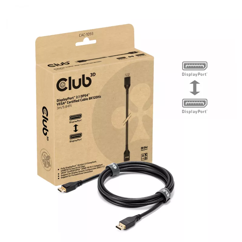 CLUB3D DisplayPort™ 2.1 DP54™ certyfikowany kabel VESA® 8K120Hz 3m/ 9.84ft