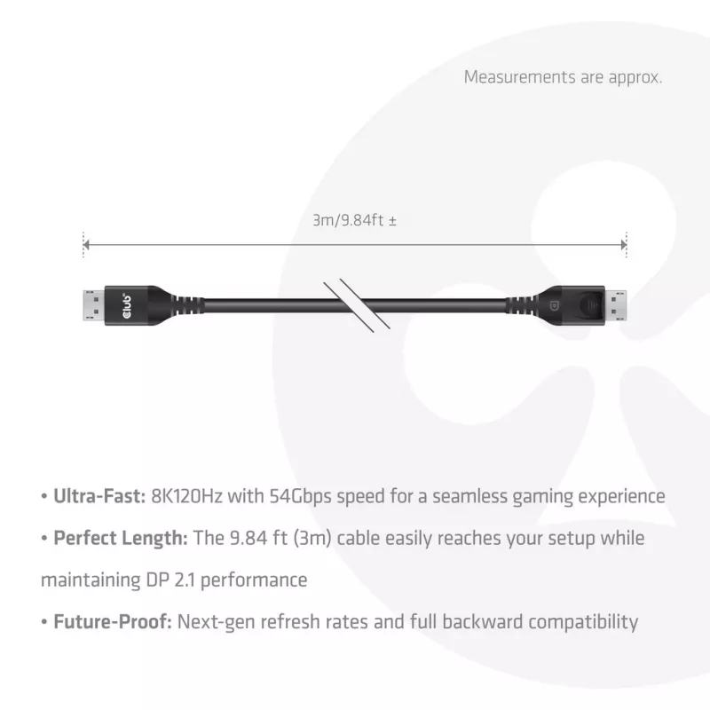 CLUB3D DisplayPort™ 2.1 DP54™ certyfikowany kabel VESA® 8K120Hz 3m/ 9.84ft