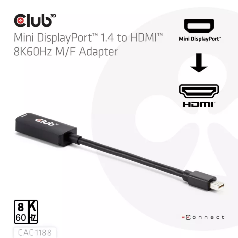 Adapter Club 3D Mini DisplayPort 1.4 na HDMI 8K60Hz M/Ż, złącze Mini DisplayPort
