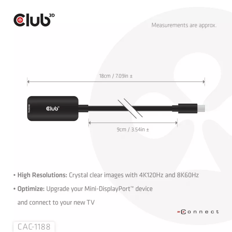 Adapter Club 3D Mini DisplayPort 1.4 na HDMI 8K60Hz M/Ż, złącze Mini DisplayPort