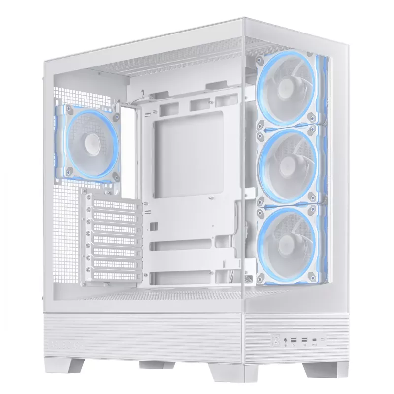 Obudowa PC ASUS A31 Plus TG ARGB WHITE Midi Tower — ATX, szkło hartowane, ARGB, 3x120mm + 1x120mm wentylatory, 38 cm GPU, 165 mm cooler CPU