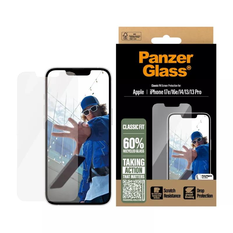 PanzerGlass® Screen Protector iPhone 17e | 16e | 14 | 13 | 13 Pro | Classic Fit z EasyAligner